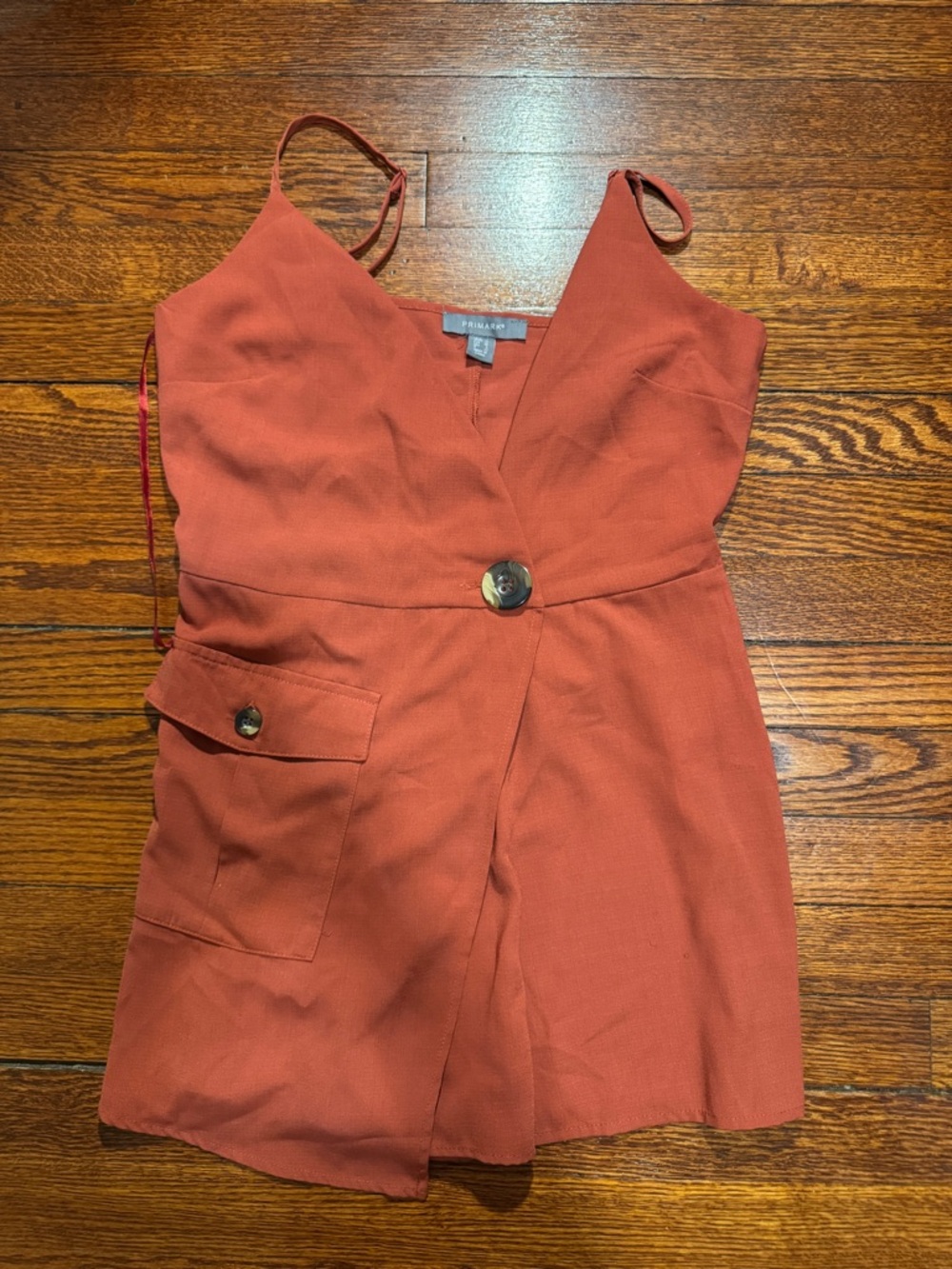 Primark Rust-Orange Wrap Romper with Front Button & Pocket